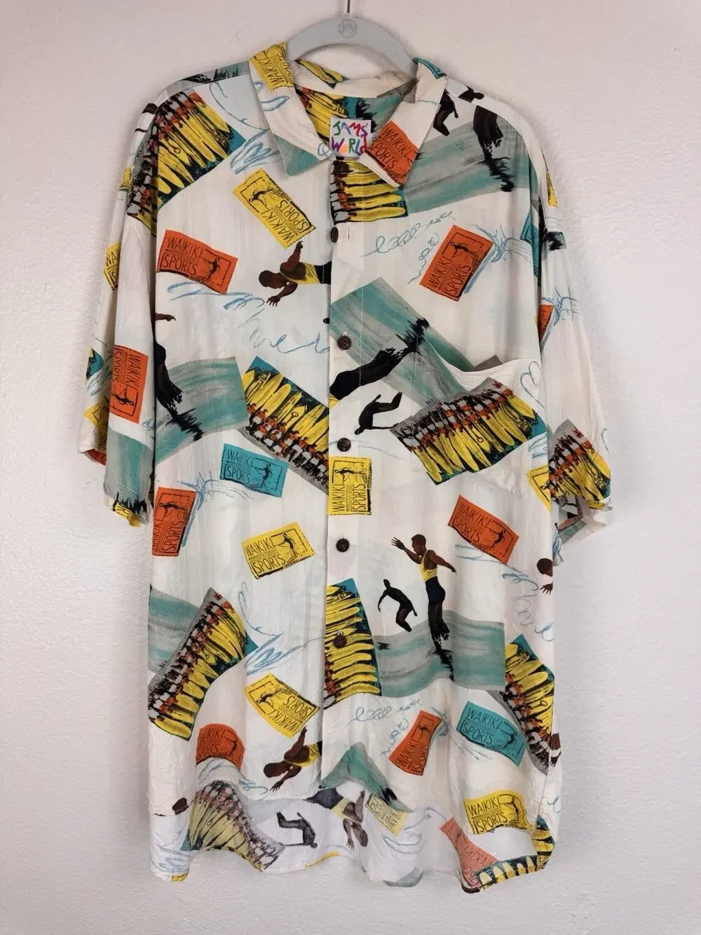 Vintage Jams World Button Down Shirt Waikiki Sports Surfing Hawaiian Beach XL